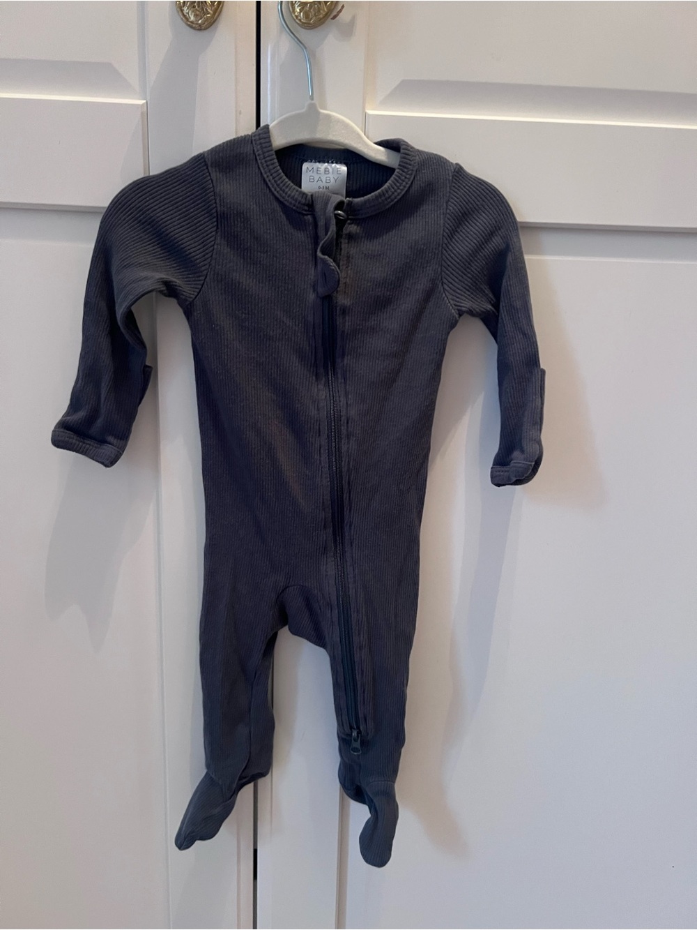 Mebie Baby Navy Ribbed Footed Onesie 0-3 mo
